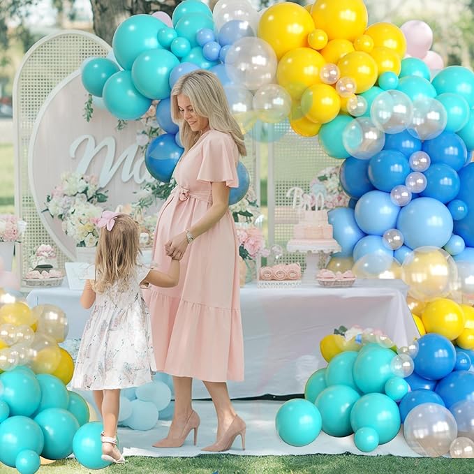 Blue Yellow Balloons Arch Kit, Blue Yellow Teal Balloons Party Decorations, Clear Balloon Arch Kit for Boys Girls Theme Birthday Party Decoration Baby Shower Party Supplies