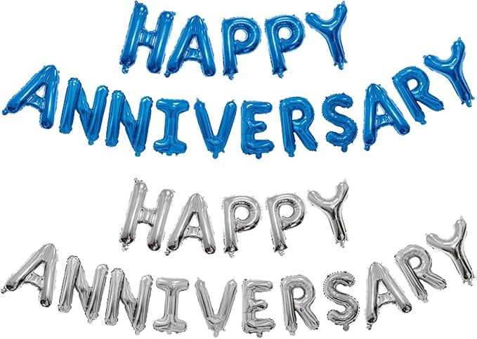 Happy Anniversary Balloon Combination Anniversary Balloon Happy Party Decoration Wedding Decoration (Blue and Silver)