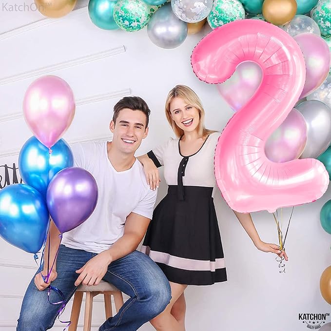 KatchOn, Giant Pink Number 2 Balloon - 40 Inch | Two Balloon, Light Pink 2 Balloons Number | 2nd Birthday Decorations for Girl | Two Sweet Birthday Decorations, 2nd Happy Anniversary Decoration