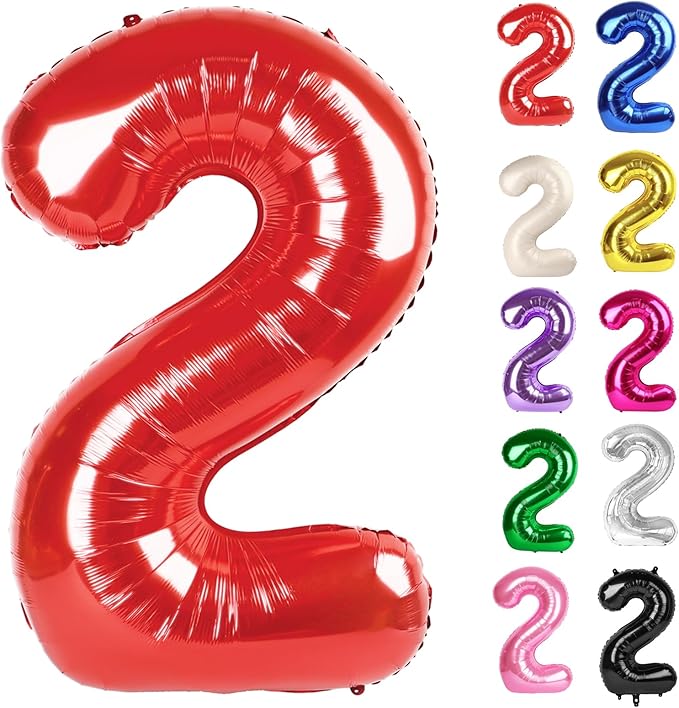 Red Number 2 Balloon 40 Inch, 2 Balloon Number, 2nd Birthday Decorations for Baby Girls Boys Toddlers