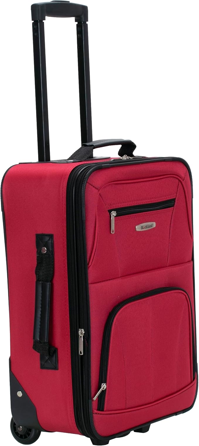 Rockland Fashion Softside 2 Piece Luggage Set, Expandable, (14" Tote/19" Upright), Red