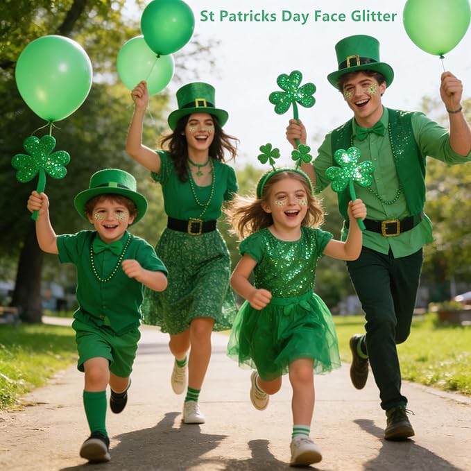 Go Ho Shamrock Glitter Freckles Face Tattoo,St Patricks Day Accessories - Freckles Sparkle,St Pattys Outfit Women Kids Face Stickers,Shamrock Green Glitter Stickers,6 PCS