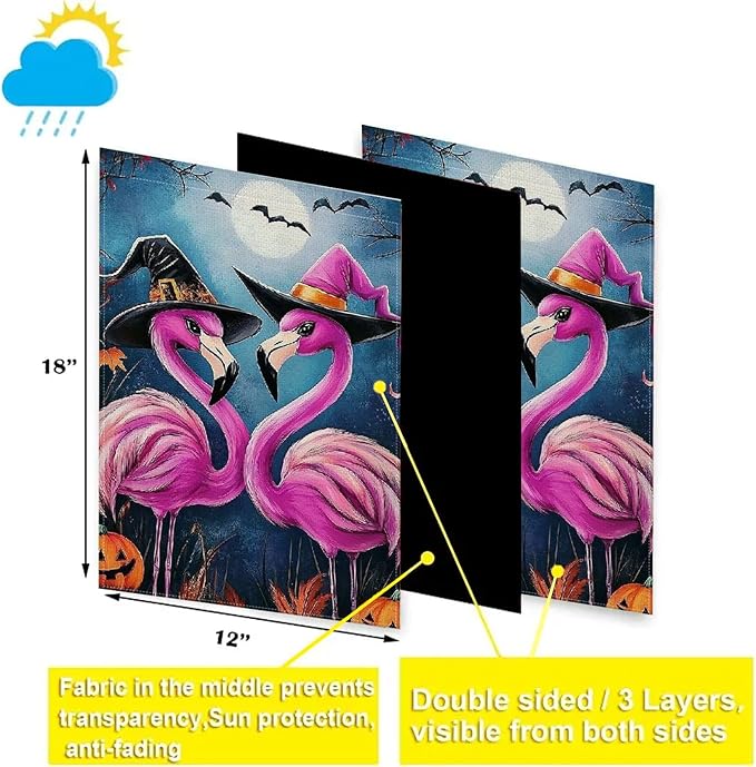 Halloween Flamingo Garden Flag 12x18 Inch Double Sided Outside Funny Seasonal Farmhouse Yard Outdoor Flag