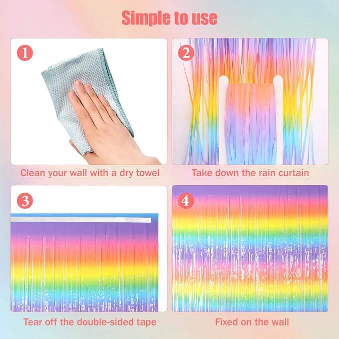 5 Pcs Rainbow Foil Fringe Curtains Backdrop (3.28 x 6.56 ft) with Tablecloth - Streamers Party Decorations for Birthday, Wedding, Baby Shower, Bachelorette, Christmas & Holiday Celebrations