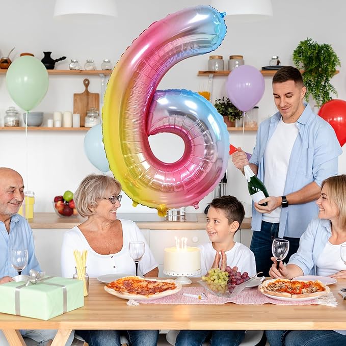 Smlpuame 40 Inch Number Balloons 0-9 Rainbow Gradient Large Number 4 Balloons, Digital Balloons for Birthday Party Celebration Decorations, Helium Foil Number Balloons for Wedding Anniversary