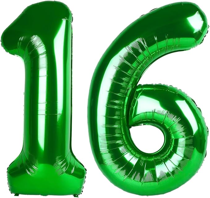 Number 16 Balloons, Balloons for Woman Man 16th Dark Green Birthday Party Decoration, 40 Inch Foil Number Ballon for 16, 61 Anniversary, Bridal Shower, Graduation, Valentine's Day, Easter