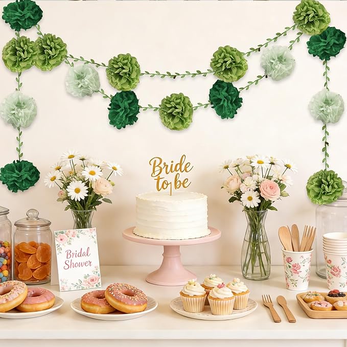 Green Flower Garland for Backdrop - 2 Pcs Hanging Artificial Paper Floral Garlands for Wedding Arch Party Decor, 8.2 Ft Fake Vines with Flowers for Bedroom Wall Window Home Decoration