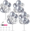 TONIFUL 4 Silver Balloon Stand Centerpiece Table Decorations for 25th Wedding Anniversary Bridal Shower 2026 Graduation Party Decoration, New Year 2026 Christmas Birthday Decorations