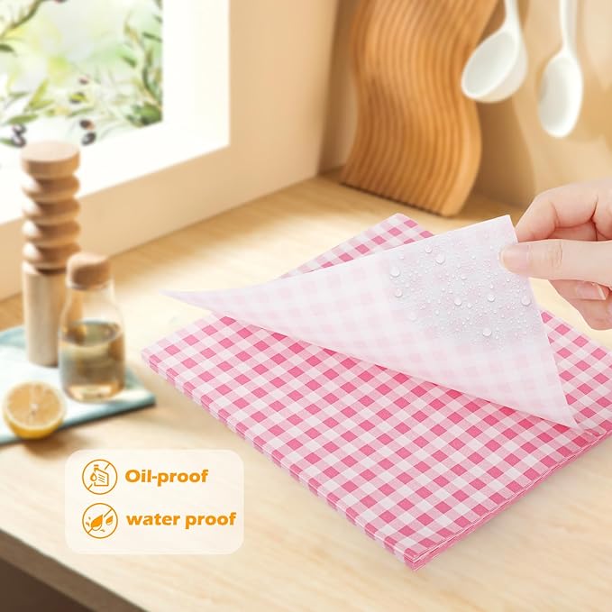 Simpeak Deli Paper 120 Sheets, 7x7" Premium Wax Paper Sheets for Christmas New Year Party Anniversary Food, Grease Proof & Non-Stick Square Sheet for Food Sandwich Candy Fries Wrapping (Pink)