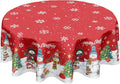 Christmas Round Tablecloth 70 Inch Xmas Snowman and Snowflake Pattern Circle Table Cloth Winter Table Cover Washable Polyester Decor for Home Kitchen Dinning Party