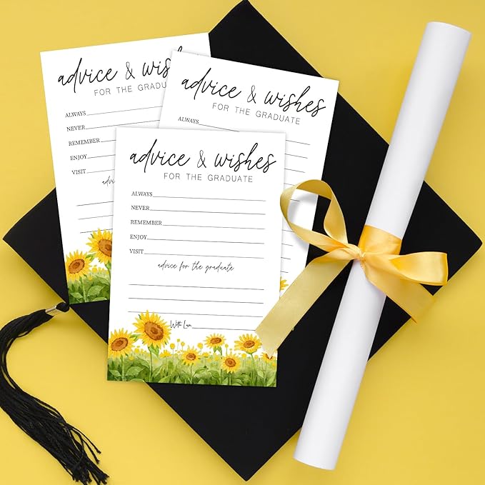Sunflower Advice and Wishes Cards for the Graduate Cards 4x6 Inch Sunflower Grad Party Game Card 20 Pcs Double Sided Grad Advice and Wishes Card for Graduation Party Decoration for College Y439
