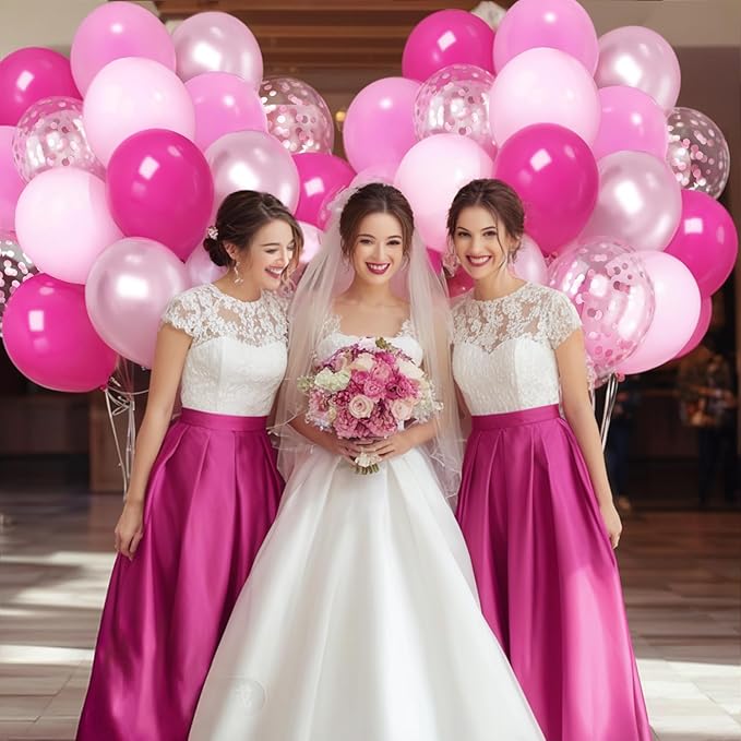Pink Balloon Hot Pink Balloons Set, 50pcs 12inch Pastel Light Pink Metallic Pink Confetti Balloons for Princess Birthday Wedding Bridal Shower Valentine's Day party Decorations