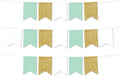 Andaz Press Hanging Pennant Banner with String, Mint Green, White, Faux Gold Glitter, 1-Set, 24 Pennants, Approx. 12-Feet Long, Baby Baptism Theme Colored Supplies