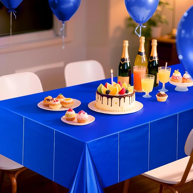2 pcs Lake Blue Tablecloth Plastic -Stunning Metallic Matte Finish, 40" x 108" Baby Shower Blue Table Cloth, Perfect for Christmas Winter Birthday Party Wedding Grad Decorations