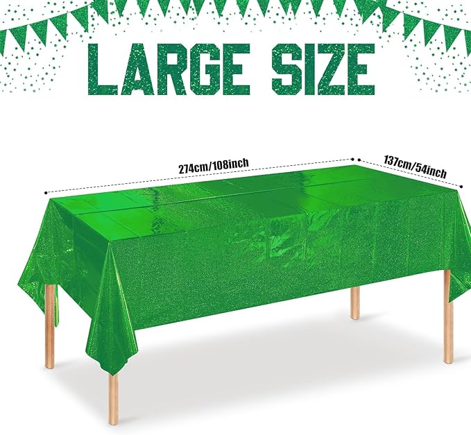 4 Pcs Iridescent Green Tablecloth Party Decorations, Holographic Foil Green Table Cloth, Disposable Rectangle Laser Table Cover for Baby Shower Wedding Birthday Witch Party Supplies, 54x108 Inch