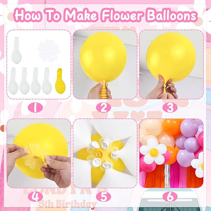 Pink Orange Groovy Balloon Arch Fringe Backdrop, Daisy Balloon Garland Arch Kit, Groovy Streamers for Flower Groovy Birthday Baby Shower Wedding Bachelorette Groovy Party Decorations