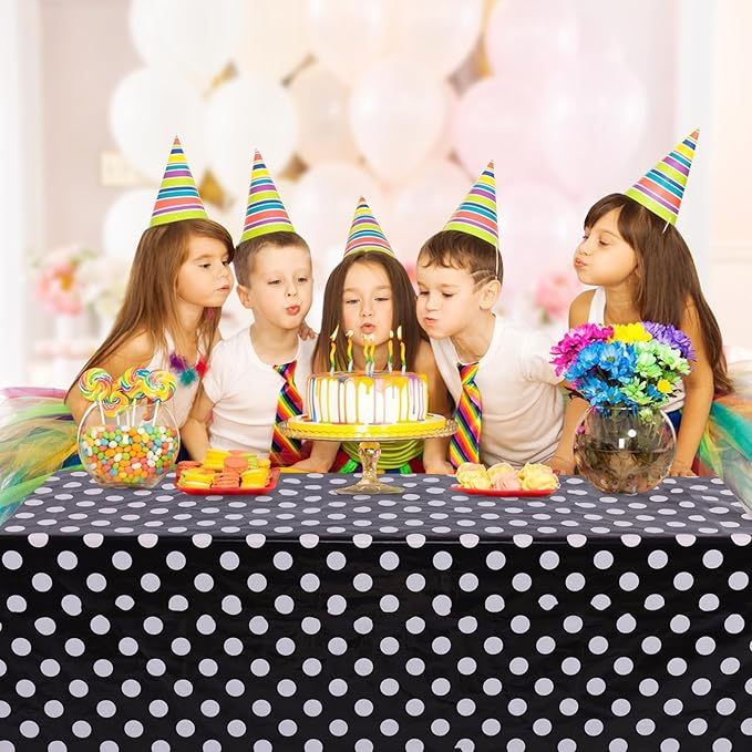 Kesfey 3 Packs Black Polka Dot Plastic Table Cloth 54x108 Inch Black and White Dots Mini Mouse Tablecloths Disposable Black Waterproof Picnic Table Covers for Rectangle Tables Birthday Party Supplies