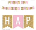 Andaz Press Personalized Hanging Pennant Banner Party Decorations, Gold Glitter, Blush Pink, Happy 4th Birthday Olivia, 1-Pack, Approx. 5-Feet, Custom Name and Number
