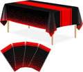 4 Pack Black and Red Tablecloth Party Decorations Plastic Black Tablecloth Printed Red Table Runner 54 x108 Inch Disposable Rectangle Table Cover for Birthday Wedding Graduation Anniversary