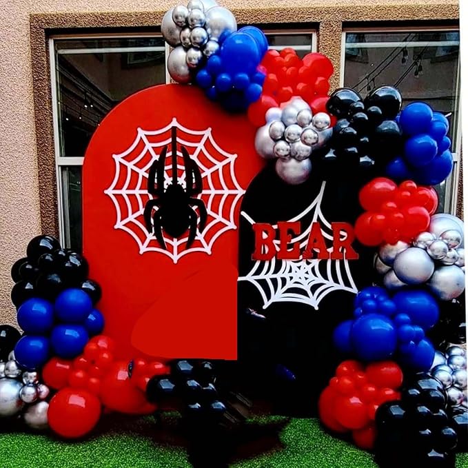 Spider Balloon Arch Garland Kit - 151Pcs Spider Theme Birthday Decorations Royal Blue Black Red Silver Spider Arch Kit for Man Baby Shower Super Spider Hero Theme Boys Kids Party Decorations