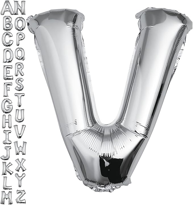40 inch Silver Letter V Balloon, Big Size Alphabet Foil Mylar Helium Balloons for Birthday Party Celebration Wedding Anniversary Baby Shower Decorations Supplies Alphabet V