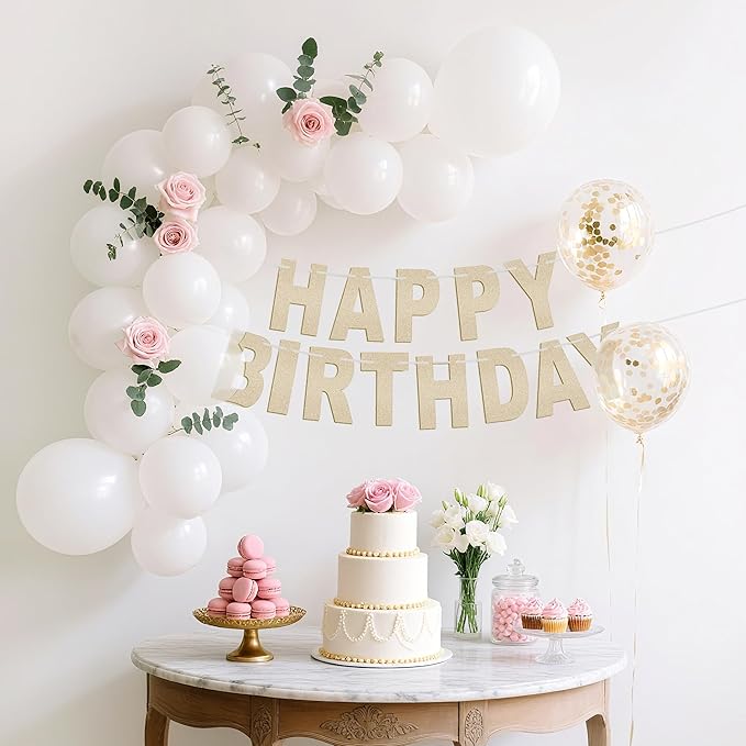 Happy Birthday Banner Gold Glitter Banner for Women and Men - Birthday Party Hanging Decorations (gold)