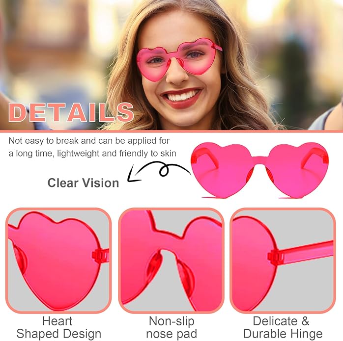 AEAHALY Heart Sunglasses for Women and Men Rimless Heart Shaped Sunglasses Bachelorette Bride Party Accessories