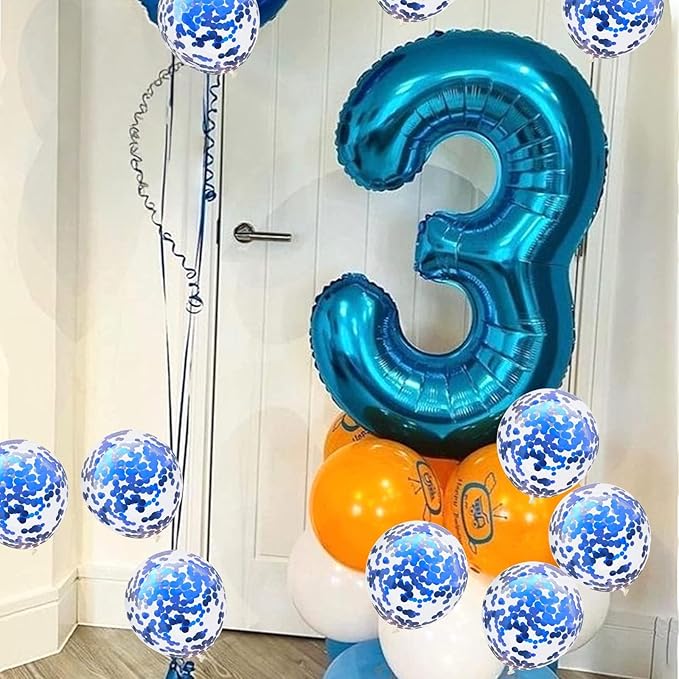 Blue Number 21 Balloons, 40 Inch 21st Birthday Balloons with Confetti Helium Latex Balloons, Jumbo Digital 1 & 2 Mylar Foil Balloons for Boys Girls Men 12th 21st Birthday Anniversary Party Decorations