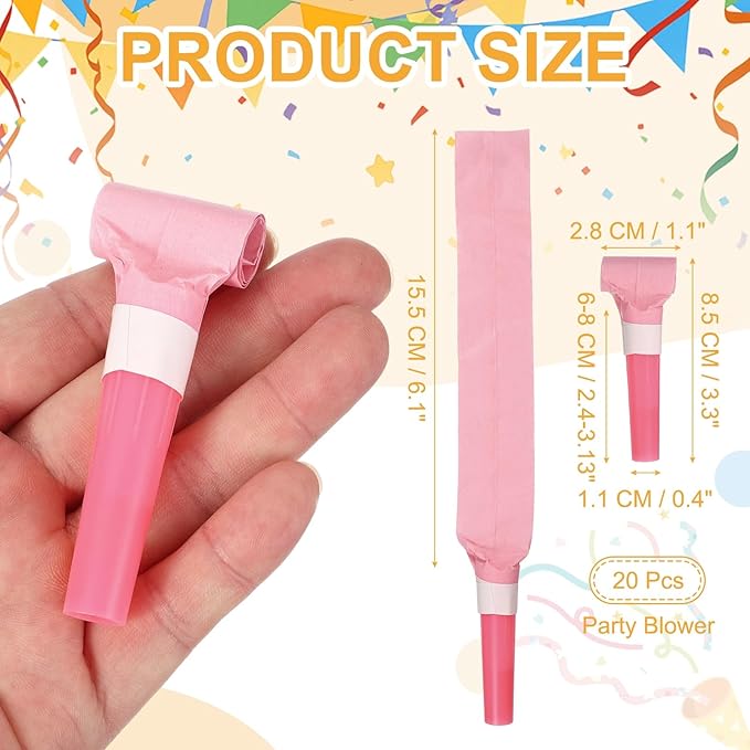 uxcell 20 Pcs Colorful Noise Makers Plastic Party Blowers Party Favors for Birthday Parties Holiday Christmas New Years Gift Favors, Light Pink