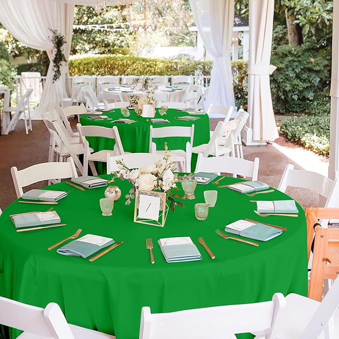 Mulbozy 12 Pack Green Round Tablecloth, 84 Inches Plastic Table Cover, Premium Disposable Round Party Tablecloth for Restaurant Dinners, Wedding, Grad Party, Baby Shower, Outdoor Camping