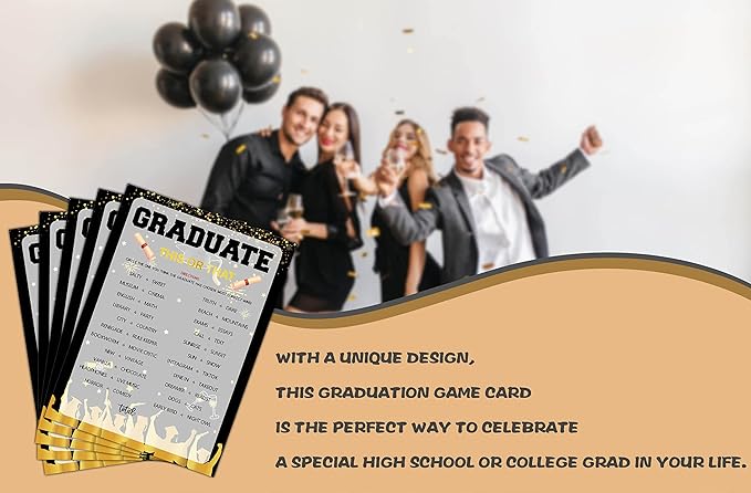 Graduation Party Games - This Or That Game Cards for The Graduate - Graduation Party Decorations 2024 - Gold & Black Grad Celebrations Party Supplies for High School/College - 30 Game Cards(F03)
