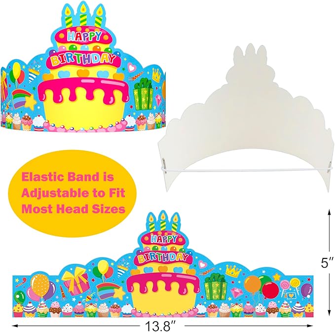36 Pack Birthday Crowns for Kids Colorful Paper Party Hats Birthday Crown Set for Teachers Students Classroom