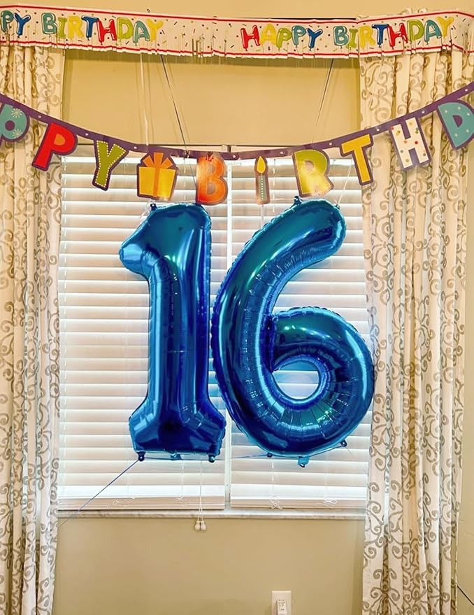 Number 6 Balloon, 40 Inch Foil Big Balloon for Men And Women, Blue Balloons for 6, 16, 26, 60, 2026 Graduation, Birthday, Wedding Anniversary, Xmas, Thanksgiving Day, Party Supplies