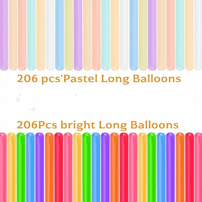 412PCS 260 Long Balloons, Twisting Animal Balloons, Thickened Latex Skinny Balloon, Pastel Color For Animal Shape, Birthday, Weddings, Christmas Party Decoration, Magic Clown