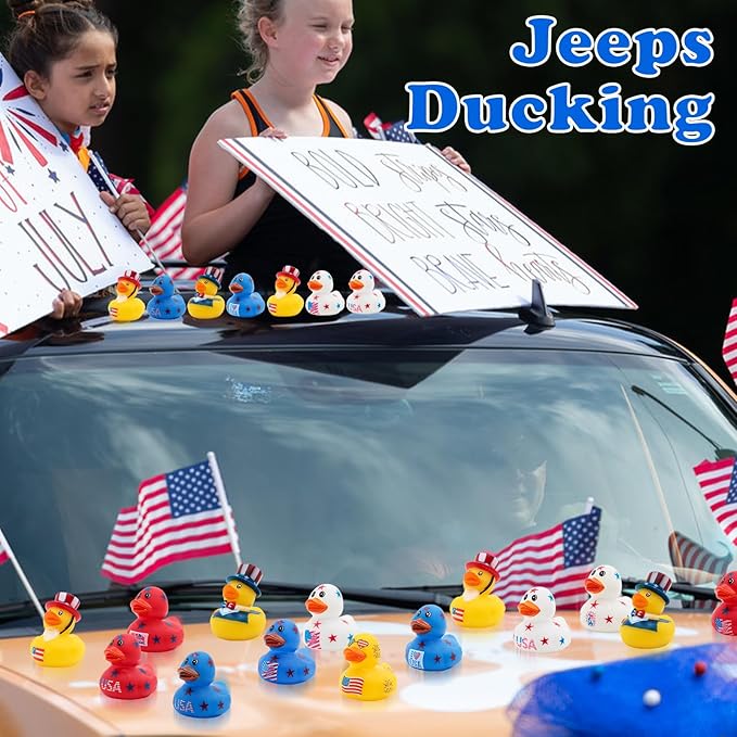 4th of July Rubber Ducks for Jeeps Ducking 24PCS Bulk Fourth of July Party Favors for Kids Bath Toys Pool Floater Patriotic Blue White Red Ducks Independence Day Gifts Boys Girls Baby Showers Favors