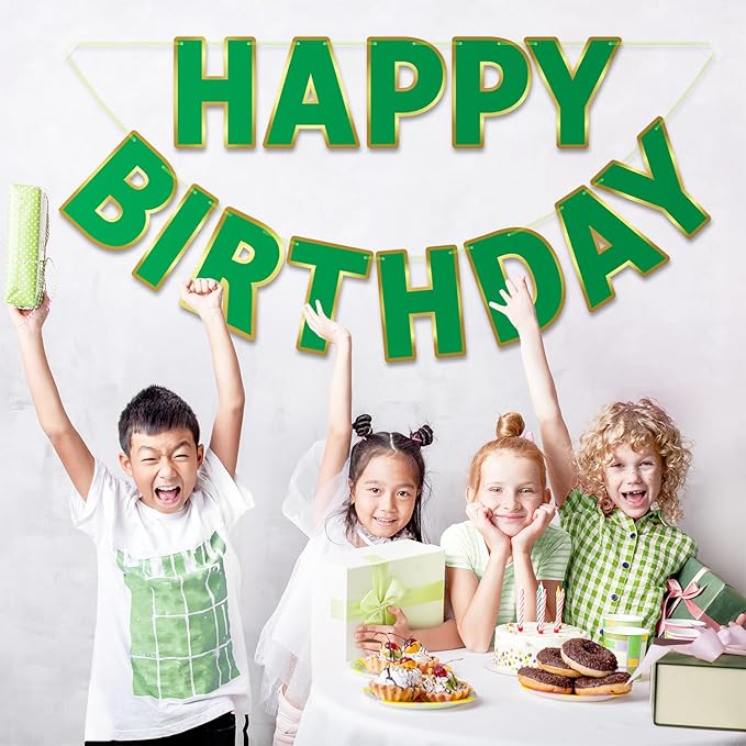 Happy Birthday Banner - 9ft Pre-Strung Happy Birthday Sign for Women, Men, Girls, Boys - No DIY Birthday Decorations & Party Supplies(Green)