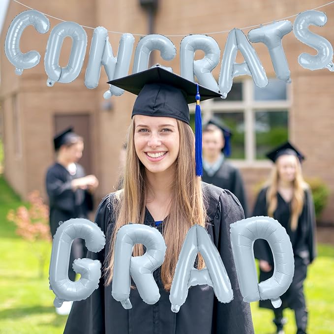 KALOR 16 Inch Pastel Blue Congrats Grad Banner Balloons, Pastel Blue Congrats Grad Letters Sign, Graduation Decorations 2026 for Graduation Party Decorations 2026