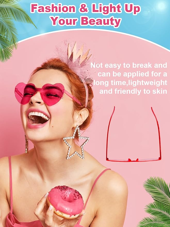 Heart Shaped Sunglasses for Women Colorful Glasses Fun Trendy Transparent Heart Sunglasses Party Favor (2 Pairs-Pink&Rose)