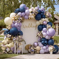 Navy Blue Purple Balloon Arch Double Stuffed, Dark Blue Pastel Lavender White Sand Ivory Balloon Garland Kit with Clear Bobo Metallic Lilac Latex for Baby Shower Wedding Birthday Valentine Party Decor