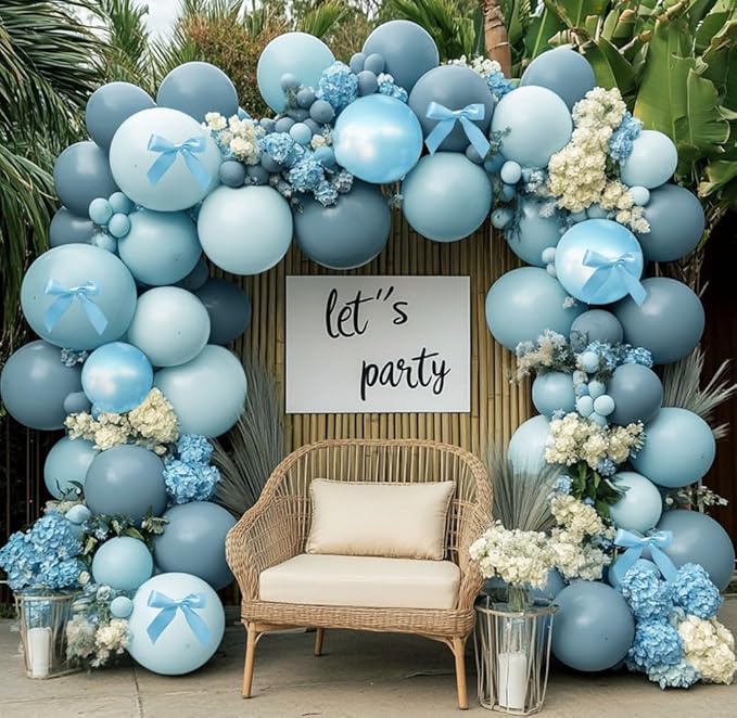 Dusty Blue Balloon Arch Kit Double Stuffed Light Pearl Blue Balloon Garland Pastel Latex Balloons for Baby Shower Birthday Wedding Graduation Party Decoration