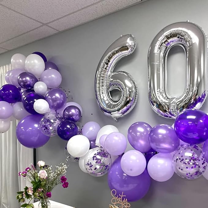 Silver Number 0 Balloon, 40 Inch Large Number Foil Mylar Balloons for Girl Boy Birthday Party Celebration Decorations Supplies, Digital Balloons for Wedding Anniversary Events Decor