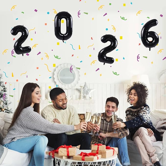 TONIFUL 2026 Black Foil Number Balloons 16 Inch Black 2026 Number Balloons 2026 Graduation Aluminum Foil Mylar Balloons for 2026 New Year Eve Christmas Anniversary Party Supplies