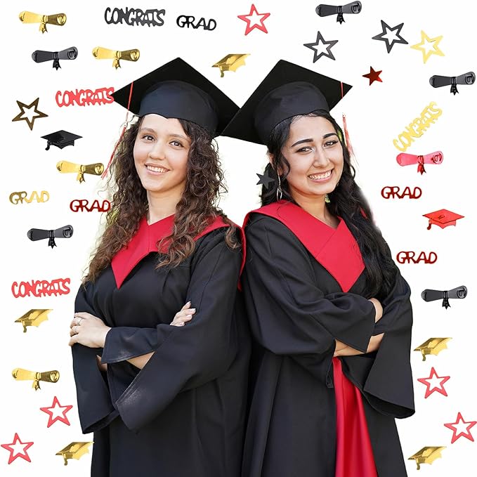 Red Gold and Black Graduation Confetti 2026, 1000 Pcs Congrats Grad Confetti Class of 2026 Party Table Centerpiece for 2026 Graduation Party Decorations