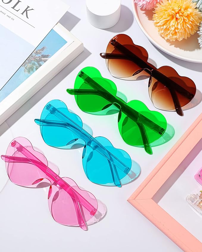 Frienda 20 Pairs Heart Shaped Sunglasses Rimless Candy Color Glasses for Women Men Party Favor