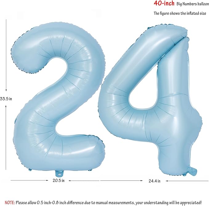 40 In Matte Blue Number Balloons Helium Foil Mylar Balloon Birthday Party banquet Decoration Digital 24