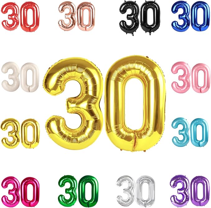 30 Balloon Number, Gold Number 30th Birthday Balloons 40 Inch, 30 Years Old Gold Birthday Decorations for Men Women, 30th Anniversary Decorations