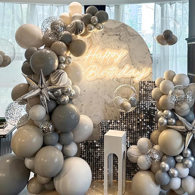 105pcs Light Gray Balloons 12inch Party Latex Balloons for Boys Girls Birthday Baby Shower Gender Reveal Wedding Sunflower Party Decorations