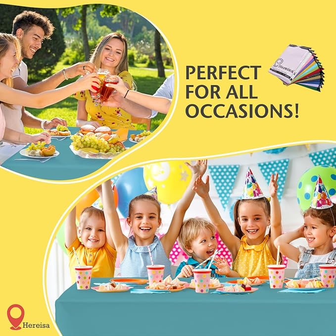 Plastic Aqua Tablecloths 3 Pack Disposable Table Covers 54 x 108 Inches Pitch Onyx Aqua Table Cloths for Parties Birthdays Weddings Anniversary BBQ Picnic, Fits 6 to 8 Foot Rectangle Tables
