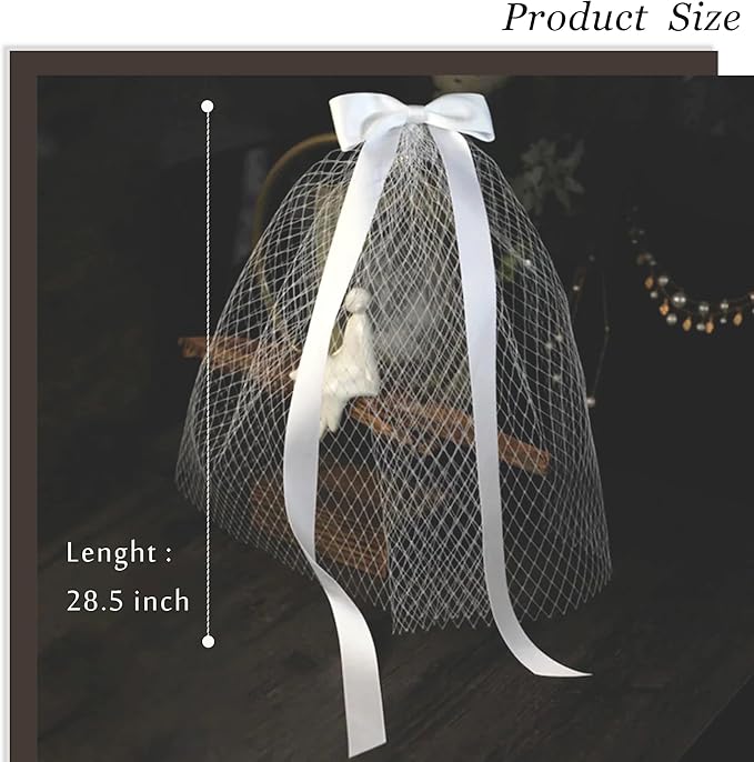 Bridal Veil Bachelorette Party Veil White Bow Wedding Veil Elegant Tulle Layer Hair Clip for Women and Girls