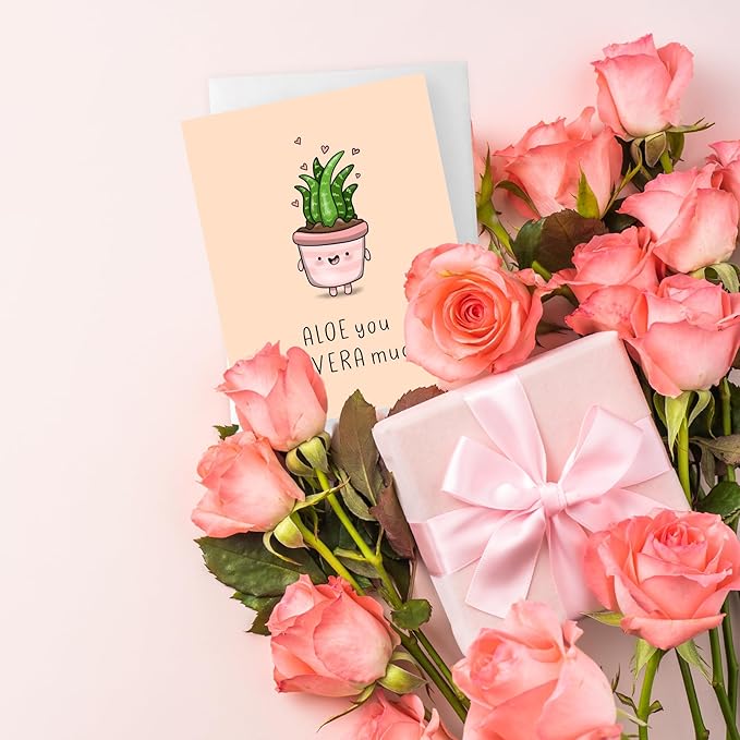 Mothers Day Card Anniversary Birthday for Mom Dad Wife Husband Girlfriend Boyfriend Stepmom Aunt Parents – Cute Funny Punny Greeting Card for Fathers Day – Blank Inside (Aloe You Vera Much)